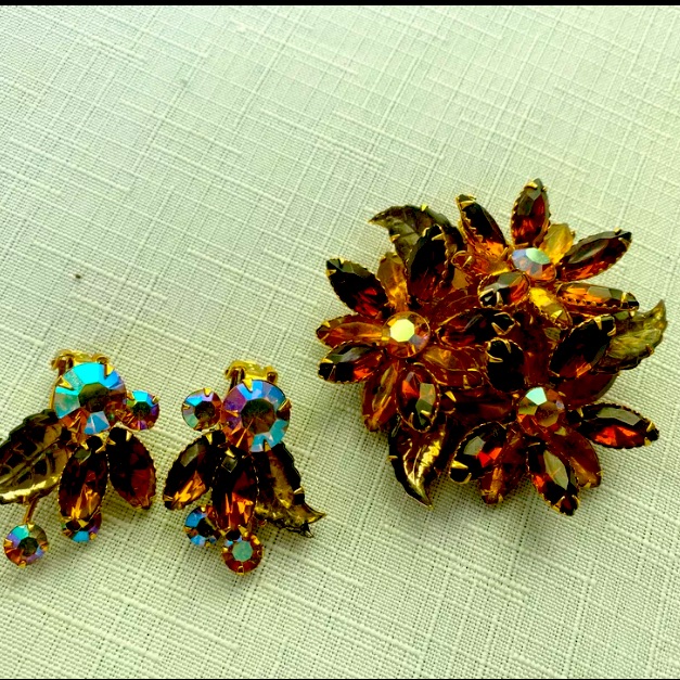 Vintage Beau Jewels Brooch As Earring Set